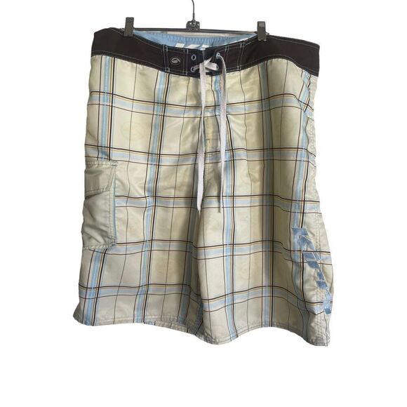 Kirra Mens Yellow Blue Plaid Surfer Board Short Size 36 - Picture 1 of 16